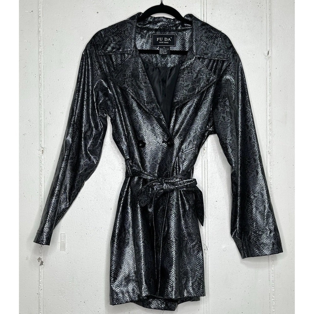 Vintage‎ Faux Snakeskin, Jacket  Fuda Trench Style Unique, Funky, Hip, Rock Sz L